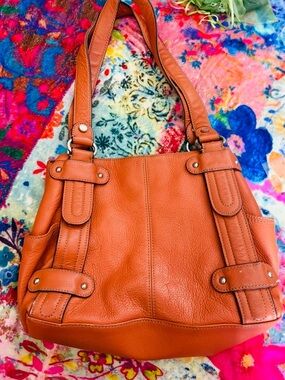 Tignanello Burnt Orange Pebbled Leather Shoulder Tote